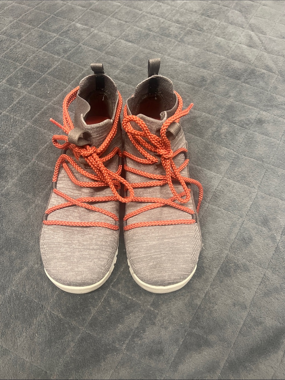 Women’s Lace-Up Knit Ankle Boots in Gray with Orange Laces